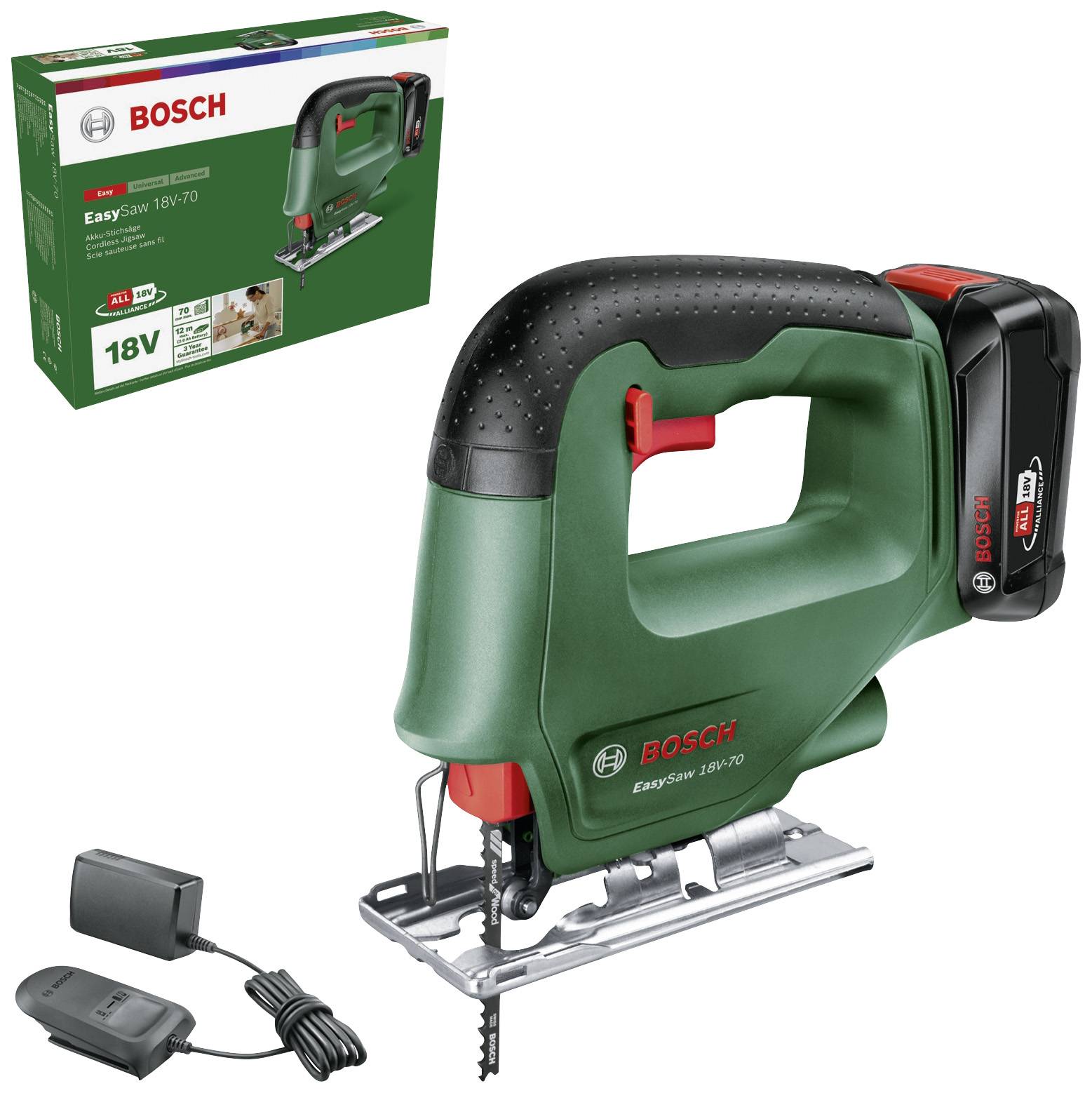 Bosch Home and Garden EasySaw 18V-70 Sticksåg Batteridriven 0603012002 inkl. 1x batteri, inkl. laddare 18 V 2.0 Ah