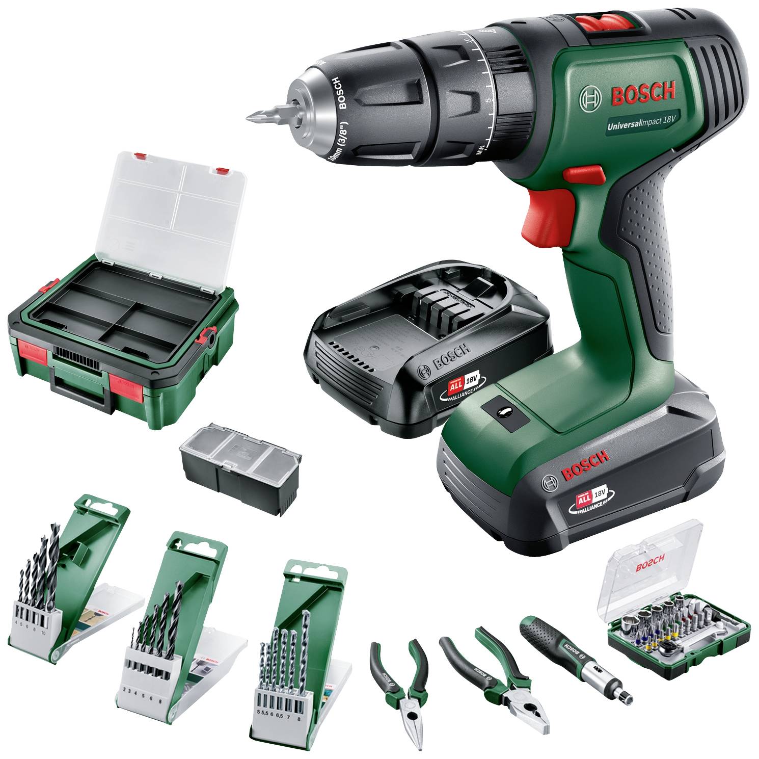 Bosch Home and Garden Universal Impact 18V -Slagborrmaskin batteri inkl. laddare, inkl. väska
