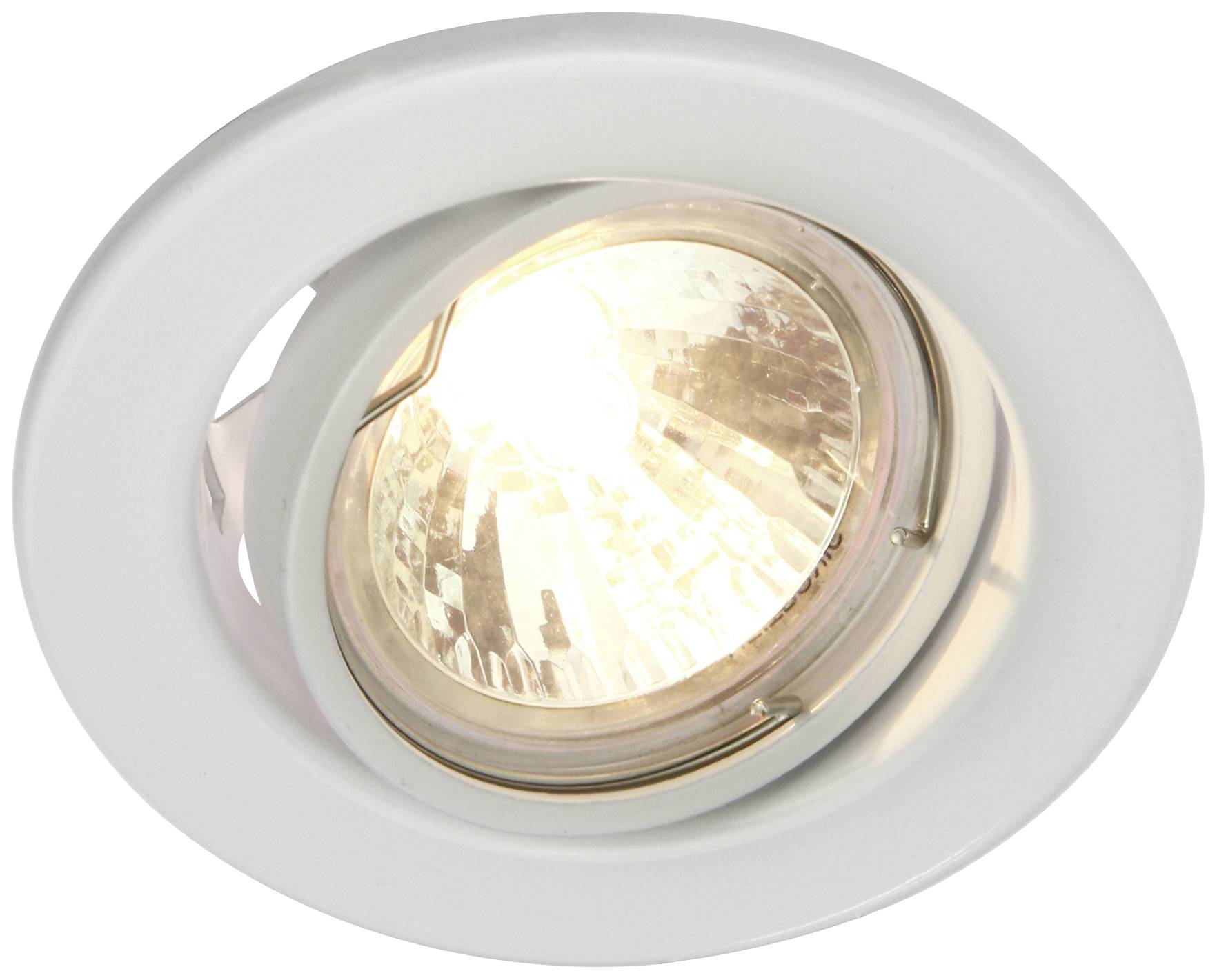 Einbauleuchte mit weißem Gehäuse und sichtbarem Leuchtmittel, geeignet für moderne Deckeninstallationen.