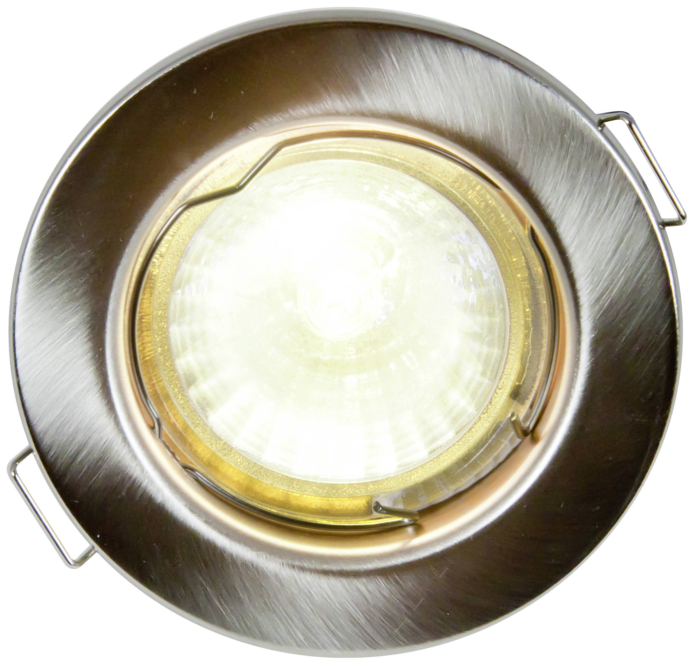 Ein Deckenstrahler aus Metall mit zentralem, hell leuchtendem LED-Licht für die Innenraumbeleuchtung.