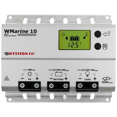 Solarregler mit Display zeigt '12.5V'. Anschlüsse für PV, Batterie und Last sind unten sichtbar. Batteriestatus-Icons auf Display.