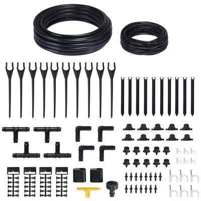 Bewässerungssystem-Set: Enthält Schläuche, Tropfer und Verbindungselemente zur Gartenbewässerung. Geeignet für effizientes Wassermanagement.
