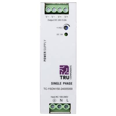 Einphasige TRU-Komponenten-Stromversorgung, Modell TC-YSDN150-2400500, mit AC-Eingang 100-240V und 24V DC 5,0A Ausgangsklemmen.