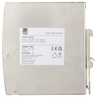 Metallisches Netzteil mit Etikett: Modell DPS-24120, Input 100-240V, Output 24V-5A, 120W. Umgebungstemperatur -25 bis 50°C.