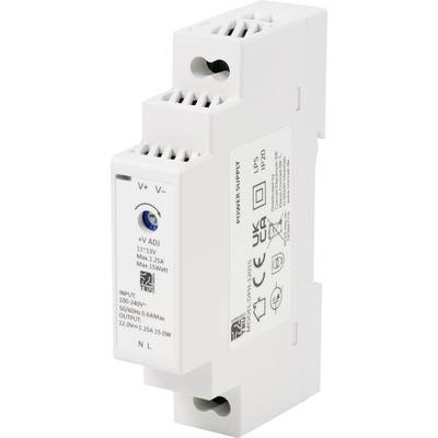 Ein weißes Netzteil mit Hersteller- und Modellspezifikationen auf der Vorderseite. Zeigt Eingang (100-240V) und Ausgang (12V max 1,25A).
