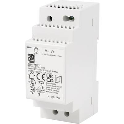 DIN-Schienen-Netzteil, Modell LDH-12-024, 12V DC, 0,8A, 24W, eingehend 100-240V, mit CE- und UKCA-Zulassungen, für Elektroinstallationen.