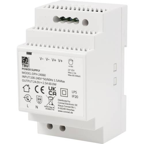 TRU COMPONENTS TC-10580820 Hutschienen-Netzteil (DIN-Rail) 24 V/DC 2.5 A 60 W Anzahl Ausgänge:1 x Inhalt 1 St.