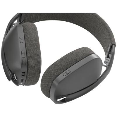 Schwarze Over-Ear-Kopfhörer mit gepolsterten Ohrmuscheln und Bügel. Tasten zur Lautstärkeregelung und Anschlüsse an der Seite.