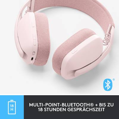 'Rosa Kopfhörer mit Multi-Point-Bluetooth, bietet bis zu 18 Stunden Gesprächszeit.'