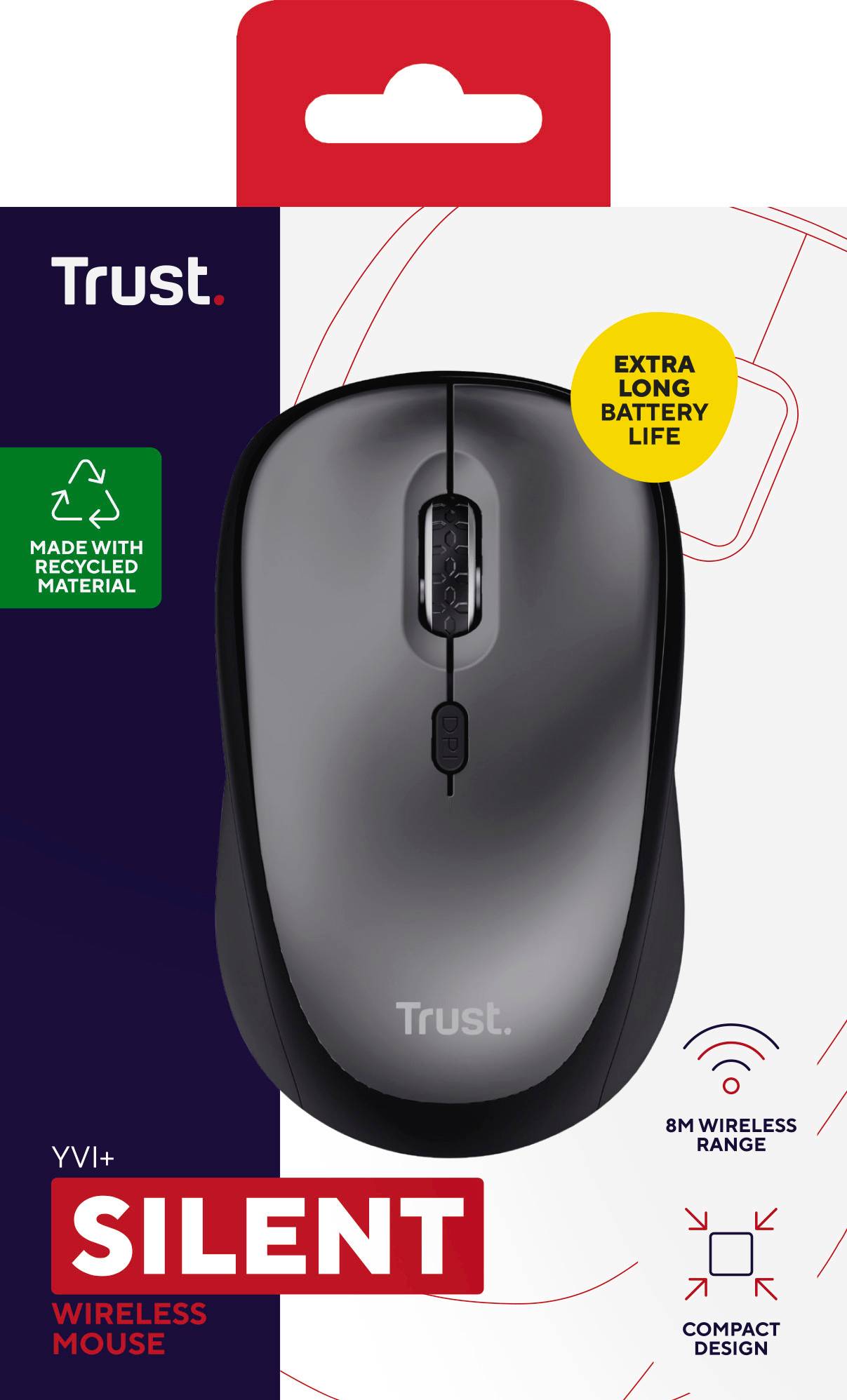 Trust Yvi Plus - Maus - leise - Für Rechtshänder - optisch - 4 Tasten - kabellos - 2.4 GHz - kabelloser Empfänger (USB)-4