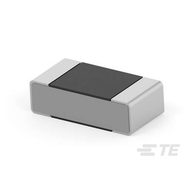 Ein rechteckiger, grauer und schwarzer elektronischer Bauteil mit abgerundeten Kanten, neben einem Logo mit der Aufschrift 'TE'.