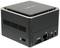 Ein kompakter, schwarzer Mini-PC mit Anschlüssen, darunter HDMI und USB, und einem eleganten Design für den platzsparenden Einsatz.