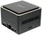 Ein kompakter, quadratischer Mini-PC mit Anschlüssen für HDMI, USB und Ethernet. Schwarz mit dezenten Metallic-Akzenten.