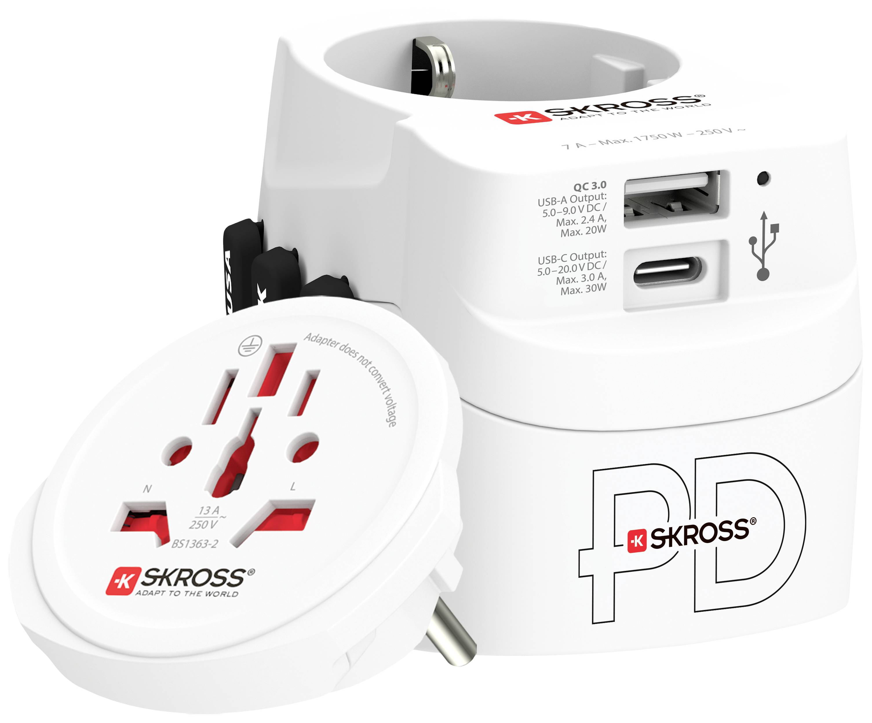 SKROSS Pro Light USB AC30PD World white Multiadapter with USB PD