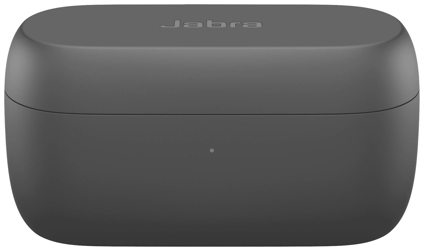 Schwarzes Etui mit dem Markenlogo 'Jabra' auf dem Deckel, vermutlich zur Aufbewahrung von Kopfhörern oder Ohrstöpseln geeignet.