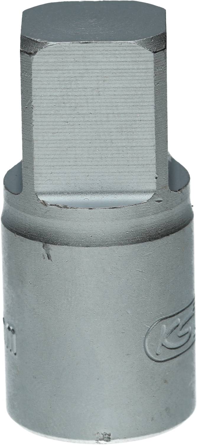 Metallische Steckschlüssel-Nuss mit sechseckiger Öffnung und zylindrischem Schaft, geeignet zum Anziehen oder Lösen von Muttern.