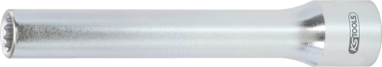Ein silbernes Steckschlüsseleinsatz-Werkzeug mit zylindrischer Form und Markierung 'KS TOOLS' am Kopf.