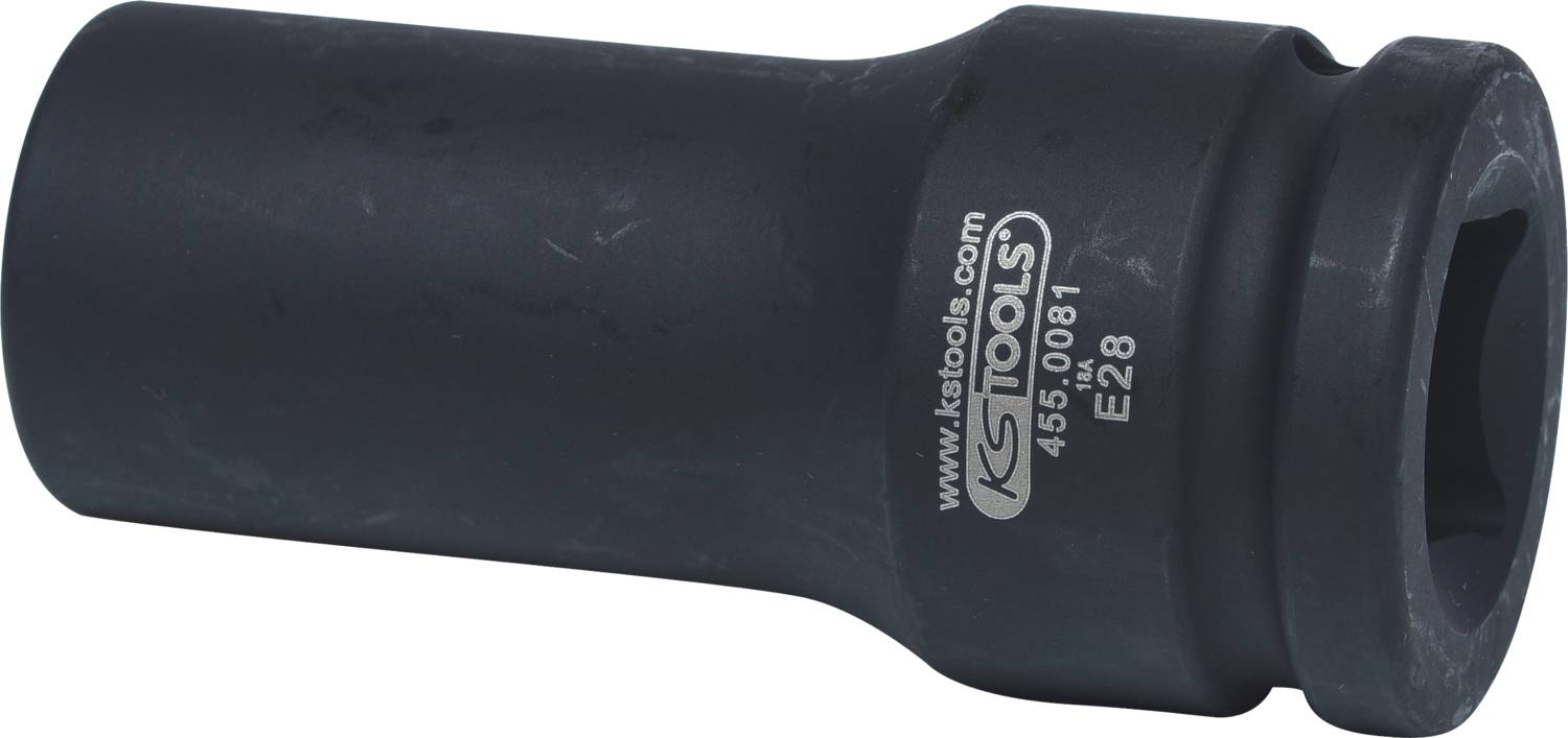 'Schwarze Stecknuss mit runder Form, gesendet von KS Tools. Artikelnummer: 455.0081 E28.'