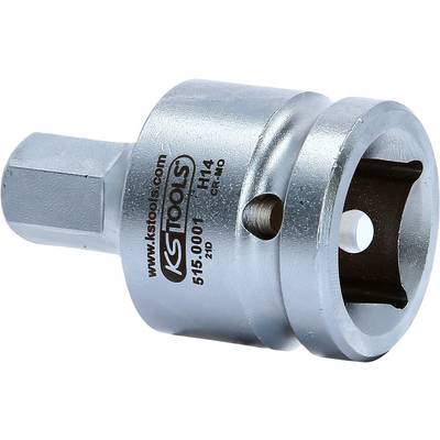 'KS Tools' Adapter, silbern, mit Sechskantaufnahme und quadratischer Steckschlüsselöffnung, geeignet für Werkzeugverbindungen.
