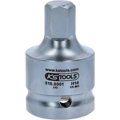 Metallischer Steckschlüsseleinsatz mit sechseckiger Aufnahme, graviert mit 'KS Tools', Artikelnummer, Größe H14, CR-MO Material.