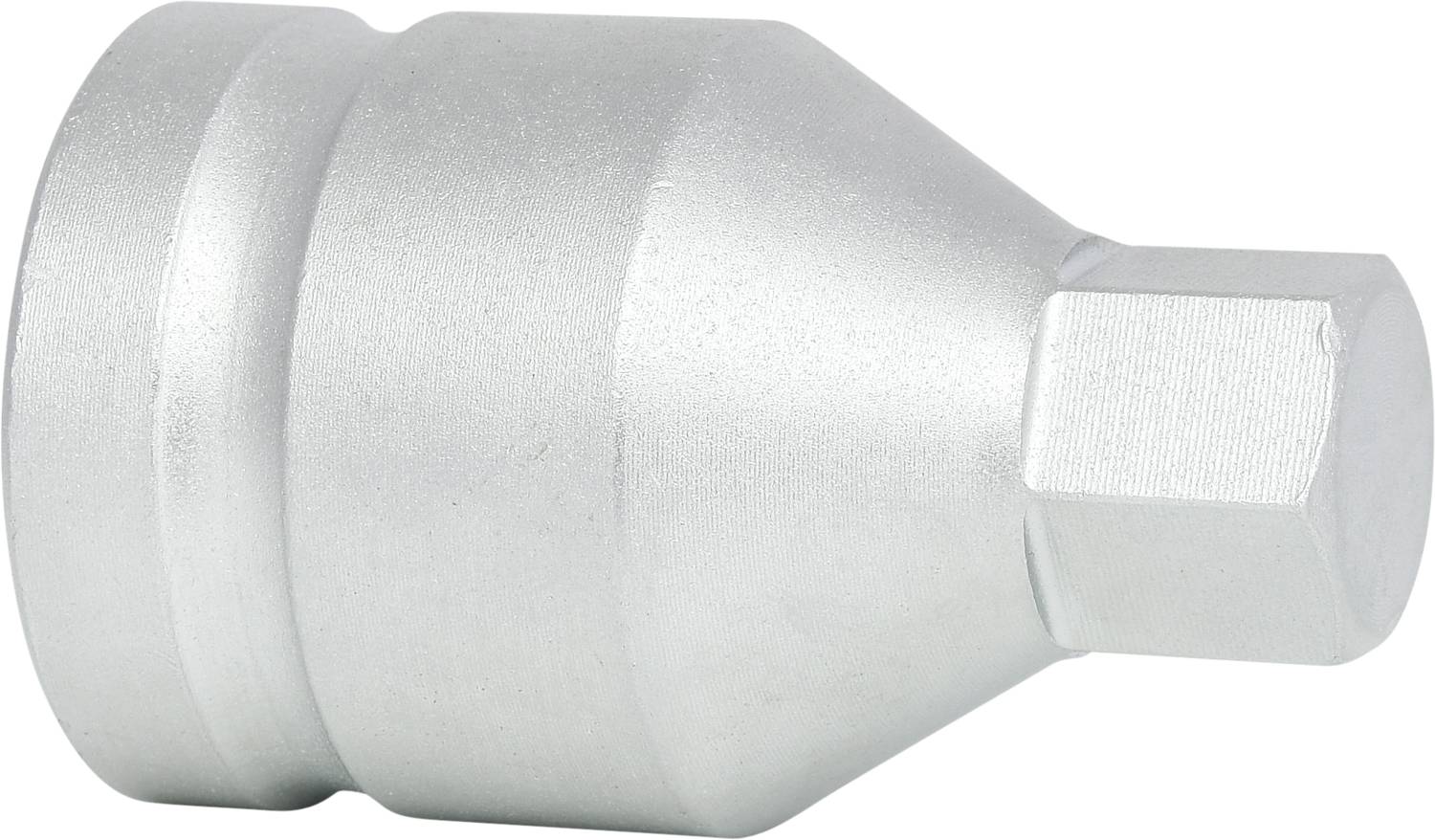 Zylindrisches Metallteil mit zwei breiteren Enden und einem schmaleren mittleren Abschnitt. Es scheint eine Schraubhilfe oder Adapter zu sein.