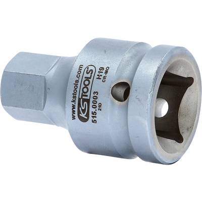 Stecknuss mit Sechskantaufnahme von KS Tools, Modell '515.0003', Größe H 19, aus Chrom-Molybdän-Stahl, silberfarbig.