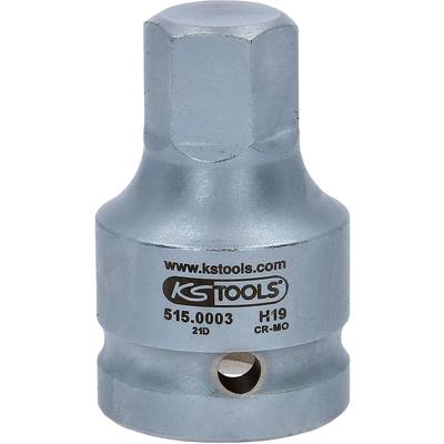 Metallischer Stecknussadapter mit Firmenlogo 'KSTools', Modellnummer '515.0003', und Online-Adresse 'www.kstools.com'.