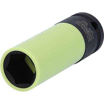 Ein hexagonaler Steckschlüssel mit schwarz-grüner Ummantelung, verwendet für das Anziehen oder Lösen von Schraubenmuttern.