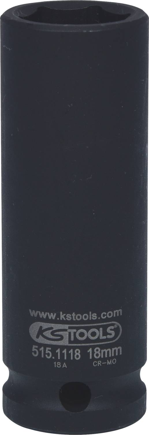 Ein schwarzer Steckschlüssel von KS Tools mit der Größe 18 mm.