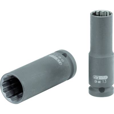 Zwei schwarze Steckschlüsseleinsätze aus Metall; links liegend, rechts stehend mit Markierung 'CR-MO 13'.