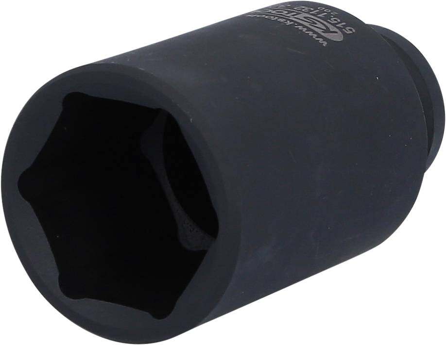 Schwarz beschichtete sechskant Stecknuss für Schraubarbeiten, mit mattem Finish, ideal für mechanische Anwendungen.