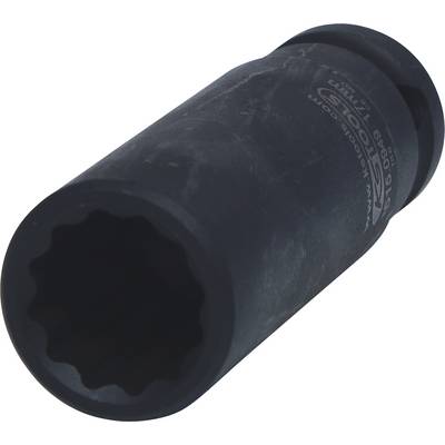 Schwarze Schraubnuss mit geriffeltem Inneren und lesbarer Produktnummer, verwendet zum Anziehen oder Lösen von Schrauben.