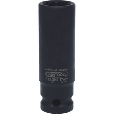Schwarze Stecknuss mit Aufschrift 'KS TOOLS', 17 mm Größe, aus Chrom-Molybdän-Stahl, verwendet für mechanische Arbeiten.