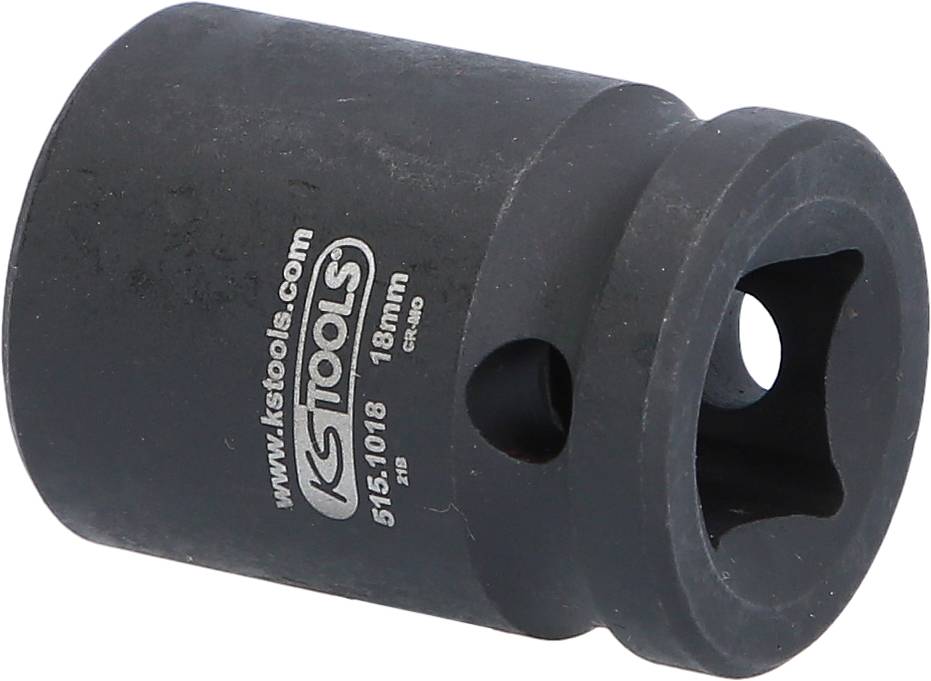 'Sechskant-Steckschlüssel-Einsatz, 18 mm, aus schwarzem Metall mit Markierungen für Größe und Hersteller. Geeignet für gängige Werkzeuge.'