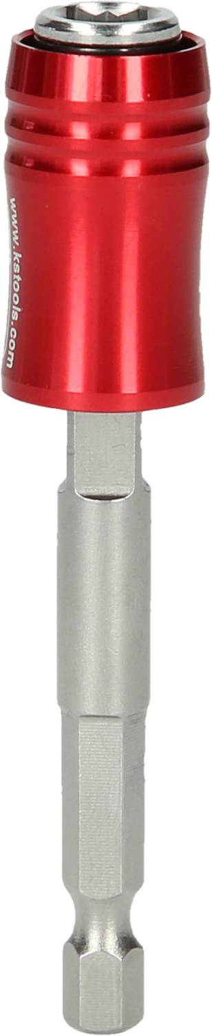 Ein magnetischer Bithalter in Rot und Silber, geeignet für Schraubendreher, mit sechseckigem Schaft zur einfachen Befestigung von Bits.