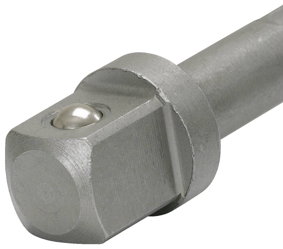 Ein silberner Adapter mit sechseckiger Form und Kugellager, vermutlich für Werkzeuge oder Maschinen, liegt auf einem hellen Hintergrund.