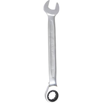 Ein silberner Maulschlüssel mit Ratschenmechanismus, Größe 21 mm, aus Metall. Hauptsächlich für mechanische Arbeiten verwendet.
