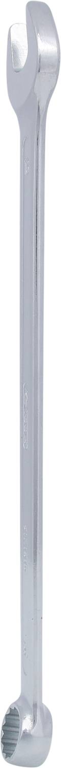 Gabelringschlüssel aus Metall, silber glänzend, mit offener und geschlossener Seite zum Festziehen oder Lösen von Schrauben.