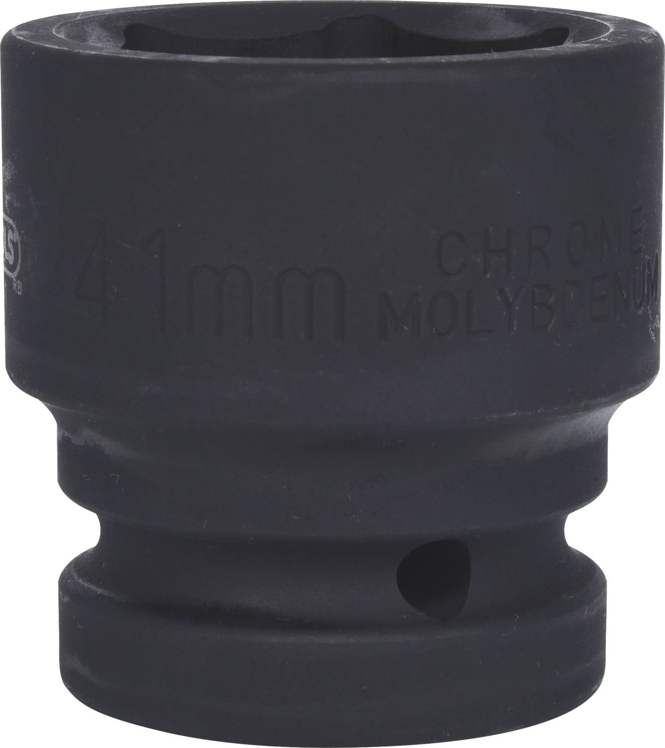 Eine schwarze 41mm Stecknuss aus Chrom-Molybdän, verwendet für schwere Schraubarbeiten, mit robustem Design für industrielle Anwendungen.