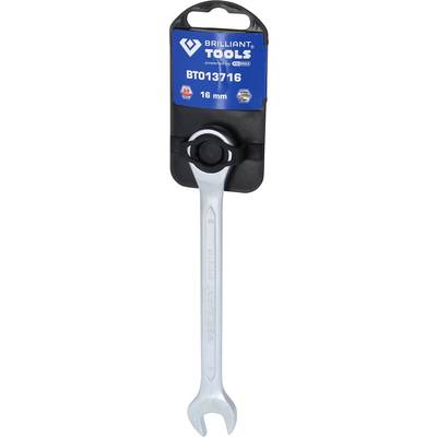 Gabelschlüssel von 'BRILLIANT TOOLS', Modellnummer BT013716, Größe 16 mm, auf Verpackungskarte.