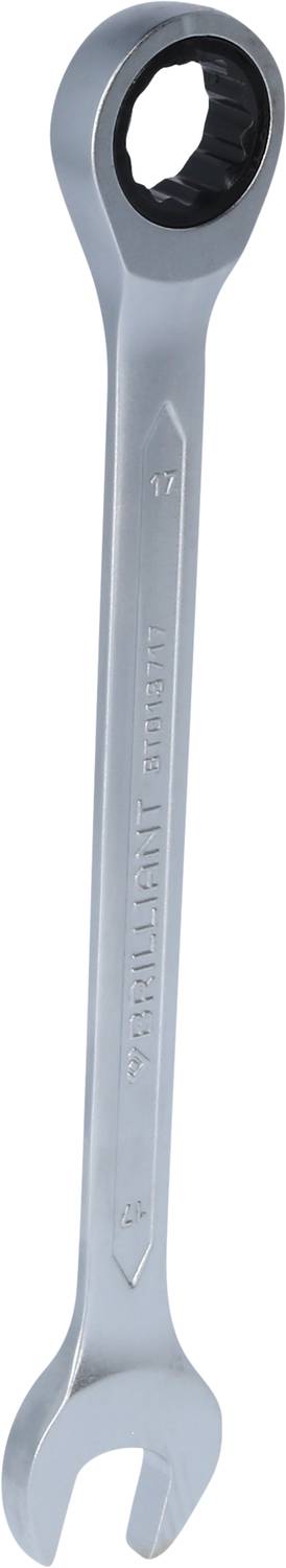 Ein silberner Maul- und Ringschlüssel. Der Maulschlüssel ist links, der Ringschlüssel rechts. Ideal zum Lösen von Muttern und Schrauben.