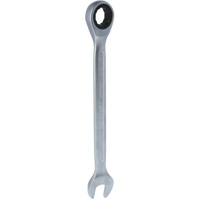Silberfarbener Ringschlüssel mit offener und geschlossener Seite, zur Verwendung bei mechanischen Arbeiten.