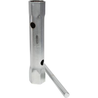 Metallschraubenschlüssel mit schlanker, zylindrischer Form und mehreren Löchern. Ein abnehmbarer Hebel ist daneben platziert.