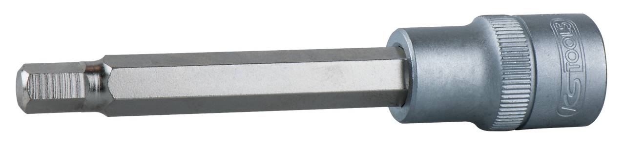 Ein sechskantiger Schraubendrehereinsatz aus Metall mit geriffeltem Griff, geeignet für Schraubarbeiten.