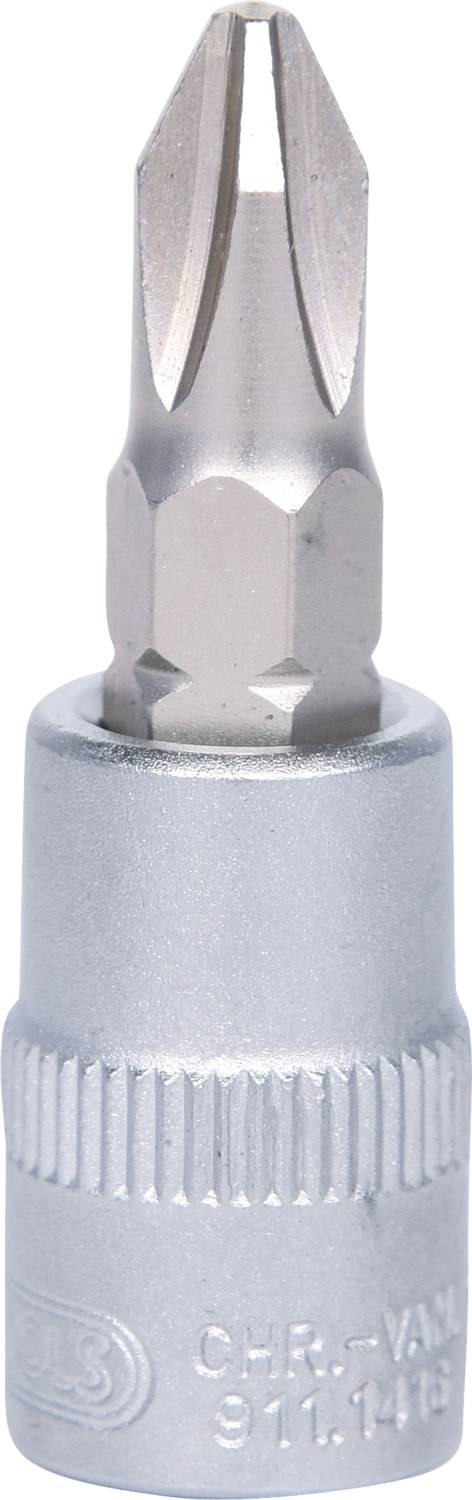 Ein silberner Kreuzschlitz-Schraubendreheraufsatz aus Metall, geeignet für allgemeine Schraubarbeiten.