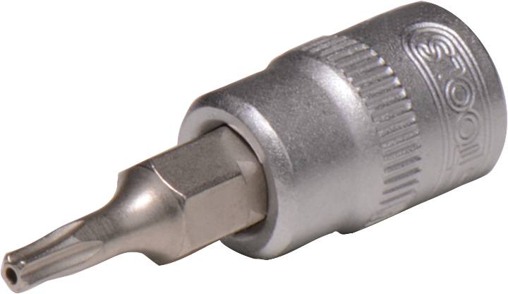 Torx-Bit mit runder Kopfform und geriffeltem Schaft aus Metall, geeignet für Schraubverbindungen.