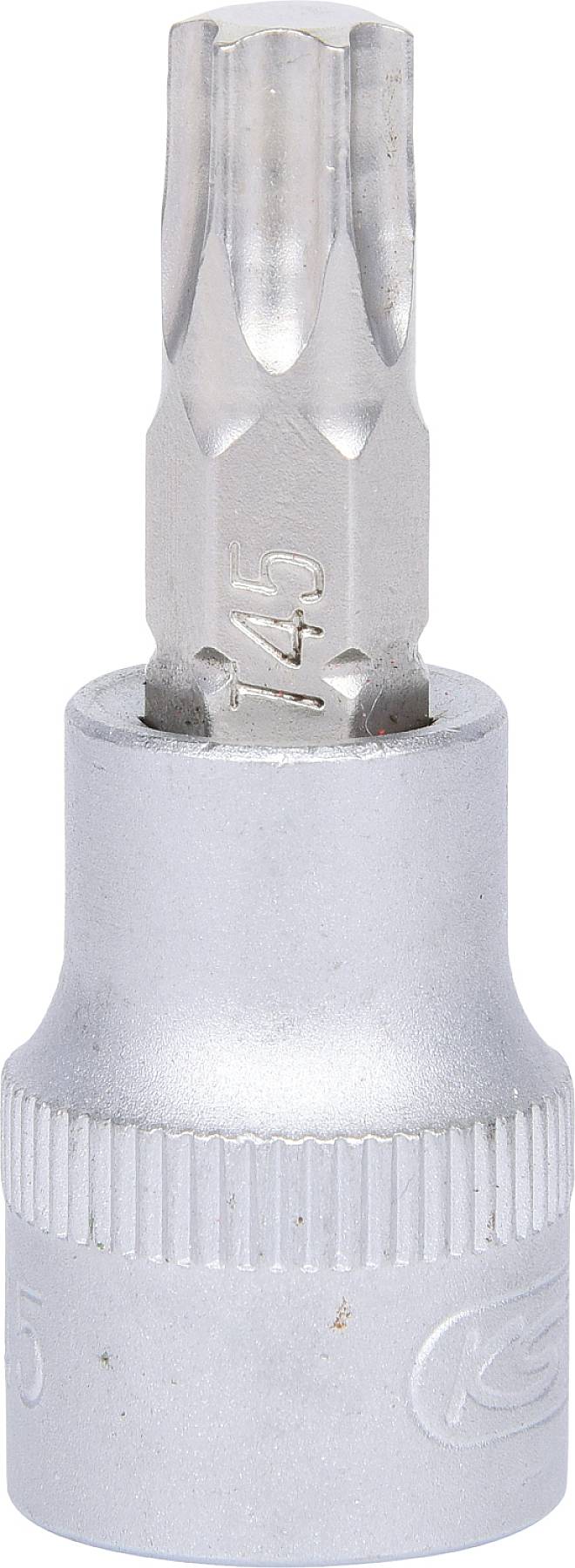 'Steckschlüssel mit Torx-Kopf, Größe T45 aus Metall. Verwendet für die Befestigung oder Entfernung von Schrauben mit Torx-Profil.'