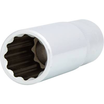 Steckschlüssel mit sechskantiger Öffnung zur Befestigung von Schrauben oder Muttern. Aus Metall, zylindrische Form.