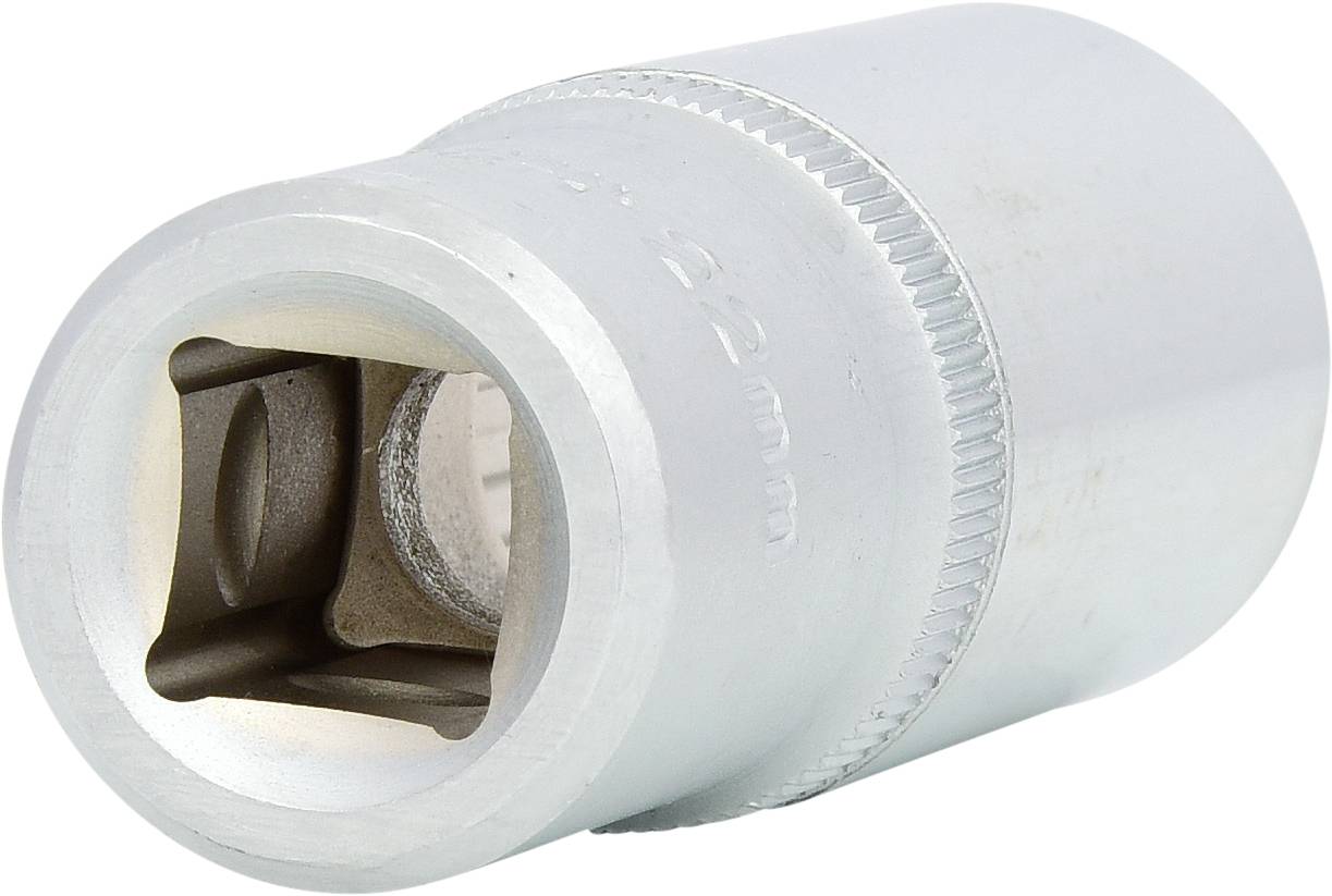 Metallstecknuss, 12-Punkt, eloxiert, in Silber, mit Markierung '22 mm'. Werkzeug für Ratschen- und Steckschlüsselsätze.
