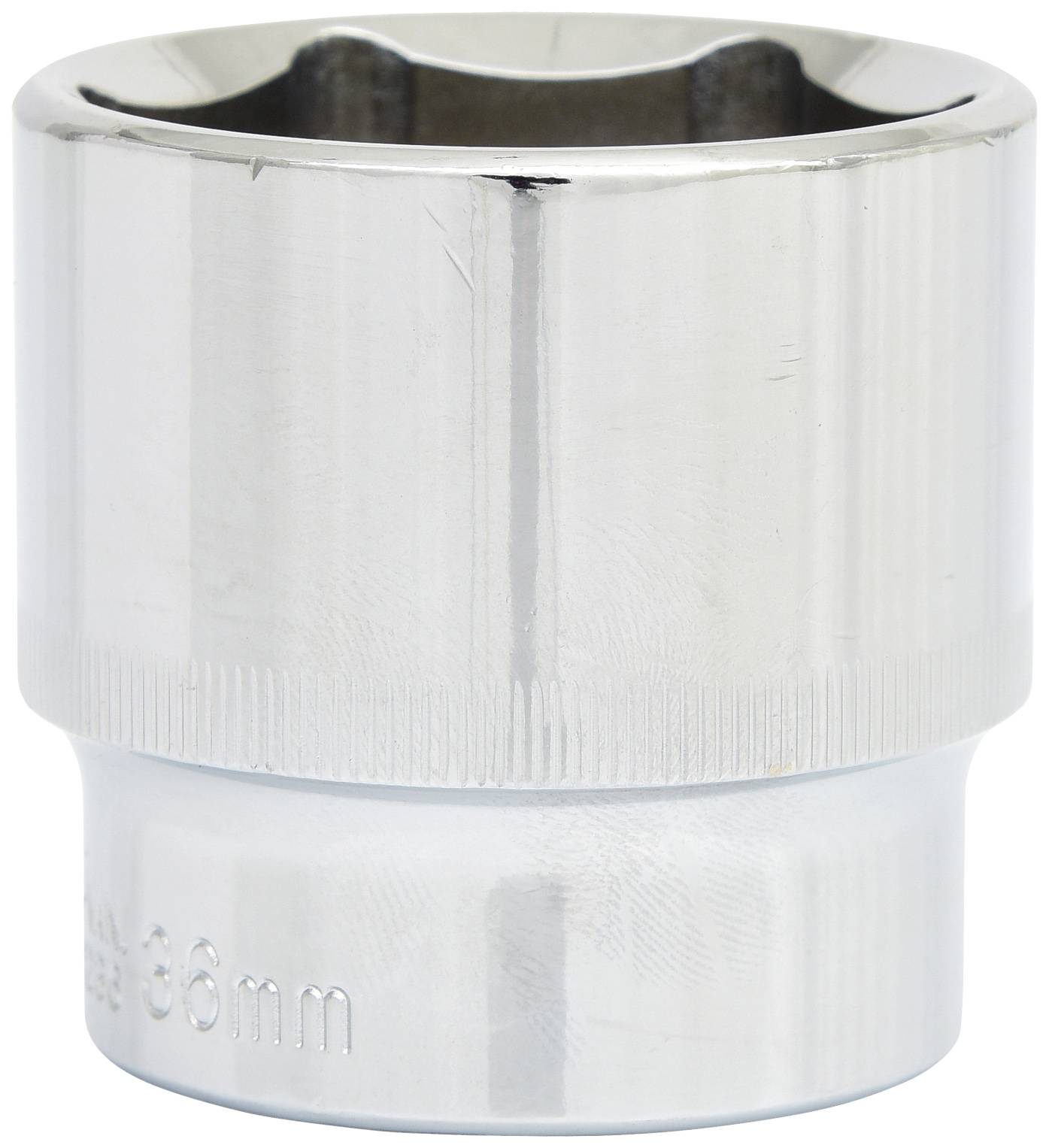 Metallische Sechskant-Stecknuss, 36 mm, glatte Oberfläche, zur Verwendung mit Steckschlüssel, Werkstattausrüstung.